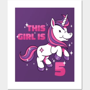 Cute Unicorn Birthday | This Girl Is Now 5 Posters and Art